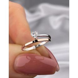 Anel Solitário Vênus Prata e Ouro Rosé 18K - VEN-P... - Gerlu Joias