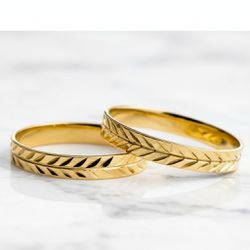 Par de Alianças Folhas Eternas 18K - FOLHASETERNAS... - Gerlu Joias