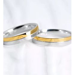 Par de Alianças de Casamento 4 mm Reta - Prata com... - Gerlu Joias