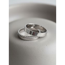 Par de Alianças Serenidade Prata Namoro 4 mm - PR... - Gerlu Joias