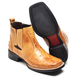 Bota Country Texana Cano Curto Couro Avestruz - GH CALÇADOS
