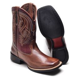 Bota Masculina Texana Cano Médio Couro Elefante - GH CALÇADOS