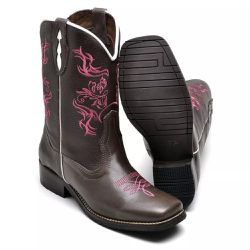 Bota Feminina Texana Country Cano Médio Couro Luxo - GH CALÇADOS