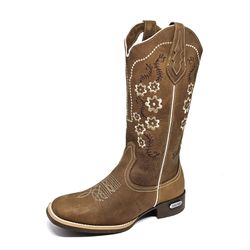 Bota Texana Country Feminina Bordado Em Flor Couro... - GH CALÇADOS