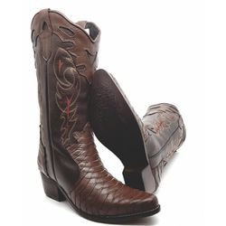 Bota Feminina Cano Alto Couro Tatu Bico Fino Rodei... - GH CALÇADOS