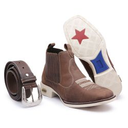 Kit Bota Masculina Country Couro+ Cinto Country - GH CALÇADOS