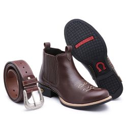 Kit Bota Masculina Couro de Engraxar + Cinto Count... - GH CALÇADOS