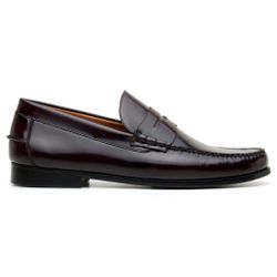 sapato mocassim masculino em couro legítimo vinho burgundy sola de couro gianno