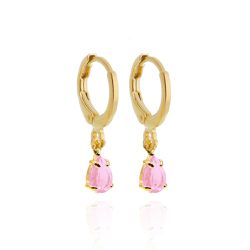 Brinco Argola Gota Quartzo Rosa Banhado Ouro 18K - Gióg Joias - Joias e Semijoias 