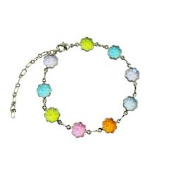 Pulseira Flores Rainbow Banhada Ródio Branco - Gióg Joias - Joias e Semijoias 