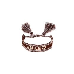 Pulseira Ajustável Tecido Marrom Bordada Smile - Gióg Joias - Joias e Semijoias 