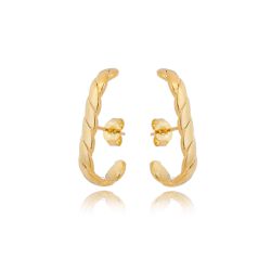 Brinco Ear Hook Torcido Banhado Ouro 18K - Gióg Joias - Joias e Semijoias 