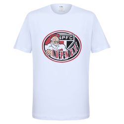 Camiseta Branca Estampa Santo Paulo e Escudo do SPFC