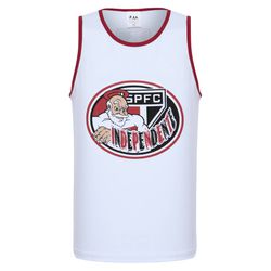 Camiseta Regata Branca Estampa Santo Paulo e Escudo do SPFC