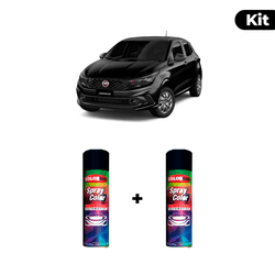 KIT SPRAY AUTOMOTIVO - PRETO VULCANO 1999 POL + VE... - Gon Tintas