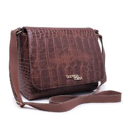 Bolsa Feminina Estilo Baú Transversal Croco Marrom... - GOUVEIA COSTA