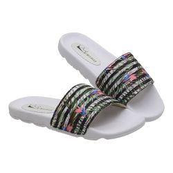 Chinelo Slide Cancún Branco Floral Listrado - GRIFEMUR