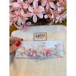 Tiara Aramada Branca com rosa - 33 - GRIFF BABY