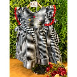 Vestido Jardim Fru-fru Xadrez preto/vermelho - 12... - GRIFF BABY