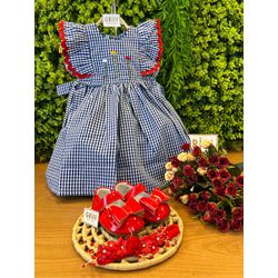 Vestido Jardim Fru-fru Xadrez azul/vermelho - 1210 - GRIFF BABY