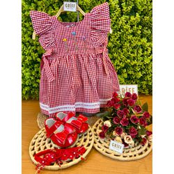 Vestido Jardim Fru-fru Xadrez vermelho - 12099 - GRIFF BABY