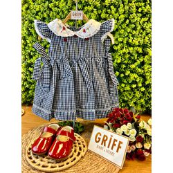 Vestido Jardim Fru-fru Xadrez com gola preto/verme... - GRIFF BABY