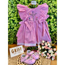  Vestido Jardim Fru-fru Xadrez Rosa - 12104 - GRIFF BABY