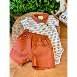 Conjunto Body Listrado Polo + Short Bebê - 12141 - GRIFF BABY