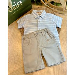 Conjunto Bata Em Linho Menino + Bermuda. - 12129 - GRIFF BABY