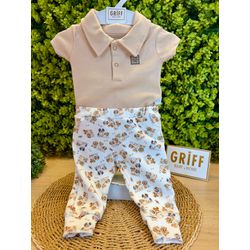 Conjunto Body Curto Gola Polo E Calça Culote Dogui... - GRIFF BABY