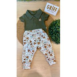 Conjunto Body Curto Gola Polo E Calça Culote Campi... - GRIFF BABY