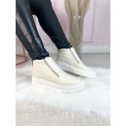 Tênis Botinha Pelinho c/ziper Off White - 1369 - GRINGA STORE