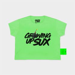 CAMISETA BABY LOOK SUX CROPPED VERDE BOMB - Growing Up Sux