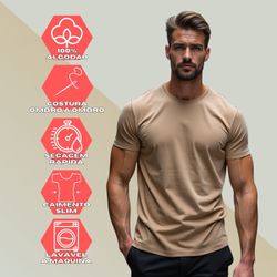 Camiseta Básica Masculina Lisa 100% algodão 30.1 (CM01-LISA) - Caqui