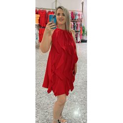VESTIDO FEMININO BABADO MIDI CURTO - Vermelho - 26... - HILDA COSTA