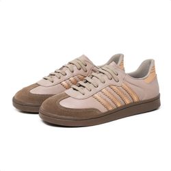Tenis De Couro Vitória Cor: Nude/Metalizado Rose - Mister Couros