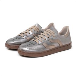 Tenis De Couro Mariana Cor: Metalizado Prata/Ouro ... - Mister Couros