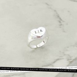 Anel de Dedinho Coração Personalizável Banhado a P... - IAIÁ Semijoias