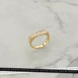 Anel de Dedinho Retangular Personalizável Banhado ... - IAIÁ Semijoias