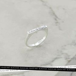 Anel Quadrado Fino Personalizável Folheado em Prat... - IAIÁ Semijoias