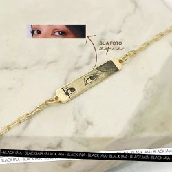 Pulseira Plaquinha Olhar Personalizada Folheado em... - IAIÁ Semijoias
