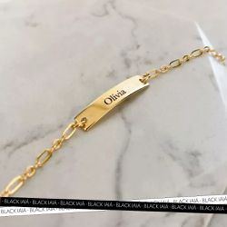 Pulseira Plaquinha Personalizada Infantil Folheado... - IAIÁ Semijoias