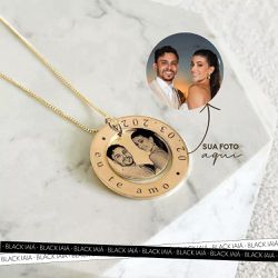 Colar Círculo Vazado com Medalha Personalizada Fol... - IAIÁ Semijoias