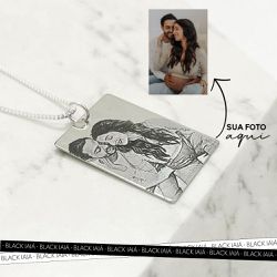 Colar Medalha Quadrada G Personalizada Aço Inoxidá... - IAIÁ Semijoias