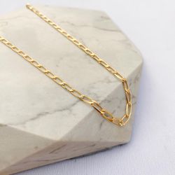 Colar Longo Elos Achatados Folheado em Ouro 18k - IAIÁ Semijoias