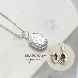 Colar Relicário Flower com Foto Banhado a Prata 92... - IAIÁ Semijoias