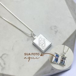 Colar Relicário Livro com Foto Banhado a Prata 925 - IAIÁ Semijoias