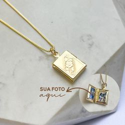 Colar Relicário Livro com Foto Banhado a Ouro 18k - IAIÁ Semijoias