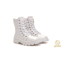 Bota Coturno Feminino Infantil e Juvenil Branco Pe... - Ia Ou