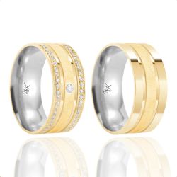 Par de Alianças de Moeda Cravejadas 8mm - MA1549 -... - Inova Jóias